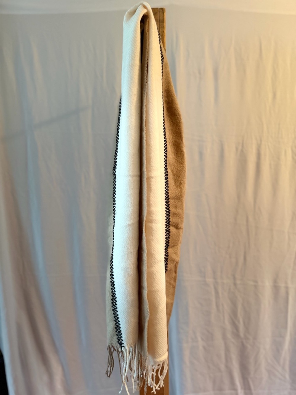 Reversible Cream and Tan Fringe Scarf